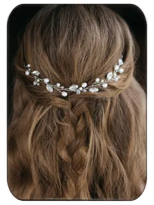 JAKAWIN Pearl Wedding Hair Vine Silver Rhinestone Bridal Prom Hair Piece Accessories for Women HV192 (1 Silver)