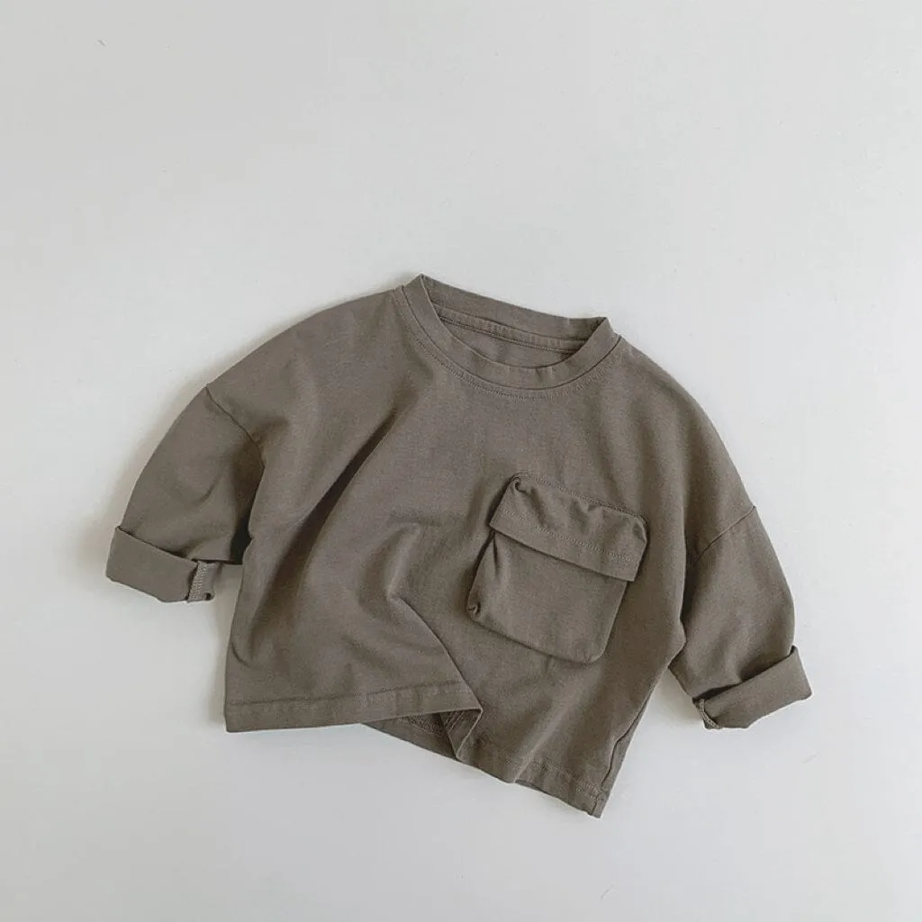 Jasper Solid Color Big Pocket Long Sleeve Top