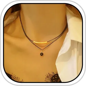 JEAIRTS Black Layered Necklace Gold Sequin Choker Necklaces Chain for Women