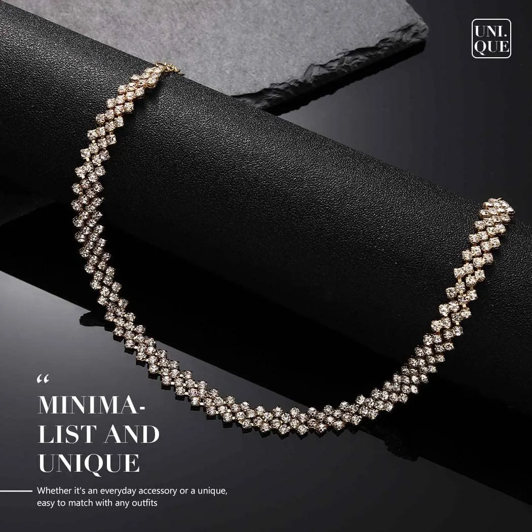 JEAIRTS Choker Rhinestone Necklace Diamond Row Necklaces Crystal Chokers Chain Jewelry Sparkly Party Prom Accessories for Women