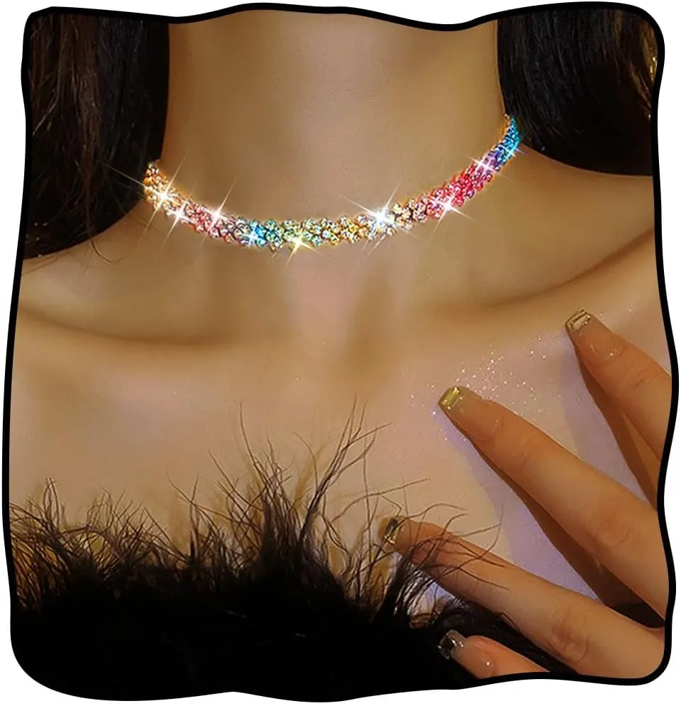 JEAIRTS Choker Rhinestone Necklace Diamond Row Necklaces Crystal Chokers Chain Jewelry Sparkly Party Prom Accessories for Women