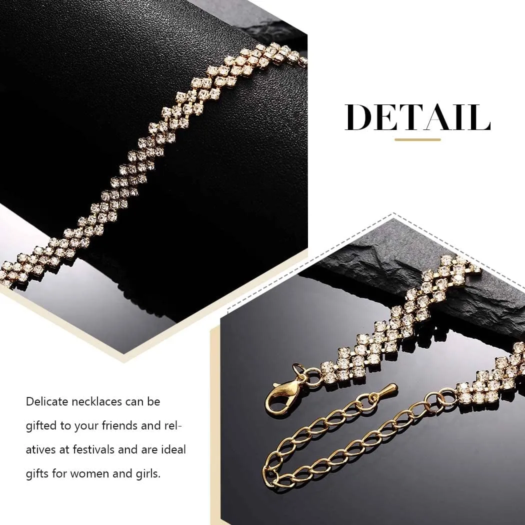 JEAIRTS Choker Rhinestone Necklace Diamond Row Necklaces Crystal Chokers Chain Jewelry Sparkly Party Prom Accessories for Women