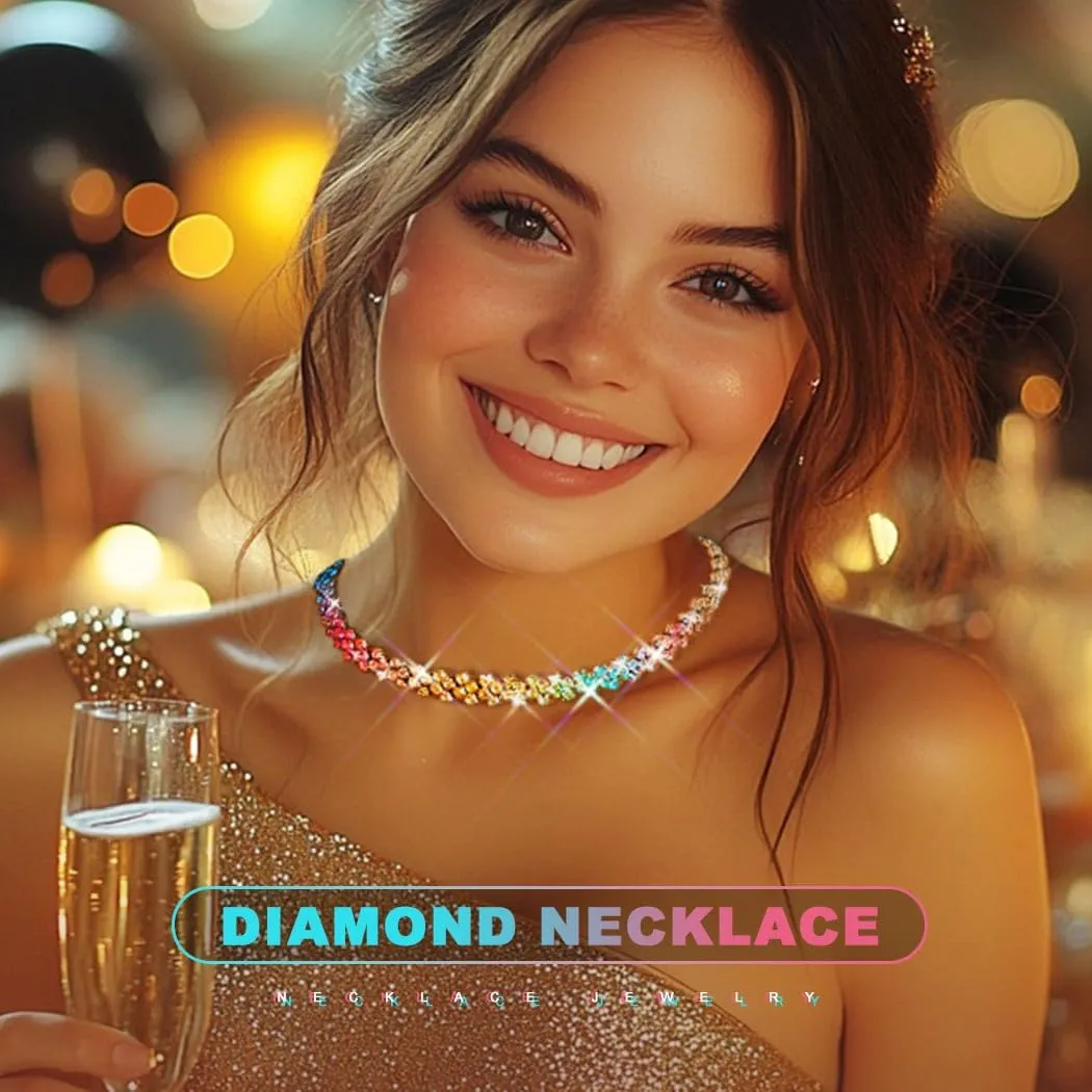JEAIRTS Choker Rhinestone Necklace Diamond Row Necklaces Crystal Chokers Chain Jewelry Sparkly Party Prom Accessories for Women