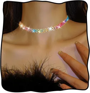 JEAIRTS Choker Rhinestone Necklace Diamond Row Necklaces Crystal Chokers Chain Jewelry Sparkly Party Prom Accessories for Women