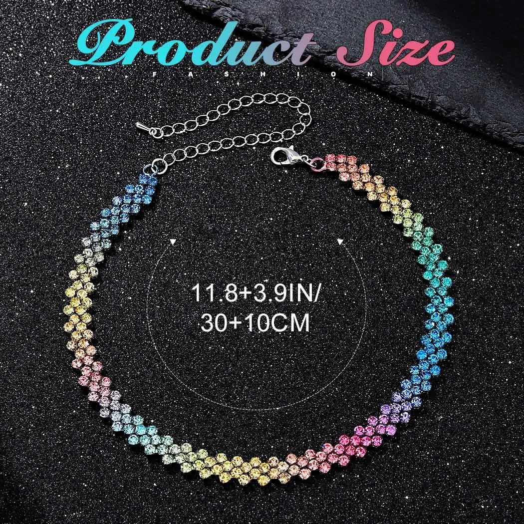 JEAIRTS Choker Rhinestone Necklace Diamond Row Necklaces Crystal Chokers Chain Jewelry Sparkly Party Prom Accessories for Women
