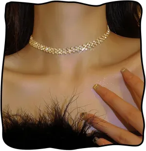 JEAIRTS Choker Rhinestone Necklace Diamond Row Necklaces Crystal Chokers Chain Jewelry Sparkly Party Prom Accessories for Women