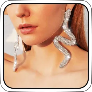 JEAIRTS Rhinestone Snake Earrings Silver Sparkly Crystal Costume Jewelry for Women
