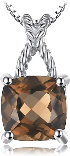 JewelryPalace Delicate 1ct Cushion Cut Genuine Smoky Quartz Pendant Necklace for Women, 925 Sterling Silver Necklace for Girl, Natural Gemstone Jewelry Gift 18 Inches Chain