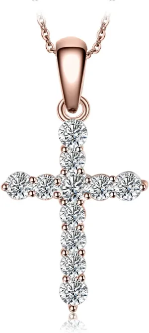 JewelryPalace Fashion Cross 0.7ct Cubic Zirconia Pendant Necklace for Women, 14k White Yellow Rose Gold Plated 925 Sterling Silver Necklace for Her, Simulated Diamond Gift for Girls 18 Inches Chain