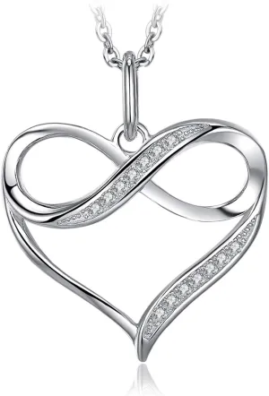 JewelryPalace Infinity Love Cubic Zirconia Pendant Necklace for Women, Heart Shape 925 Sterling Silver Necklace for Her, Anniversary CZ Jewelry Sets for Girl 18 Inches Chain