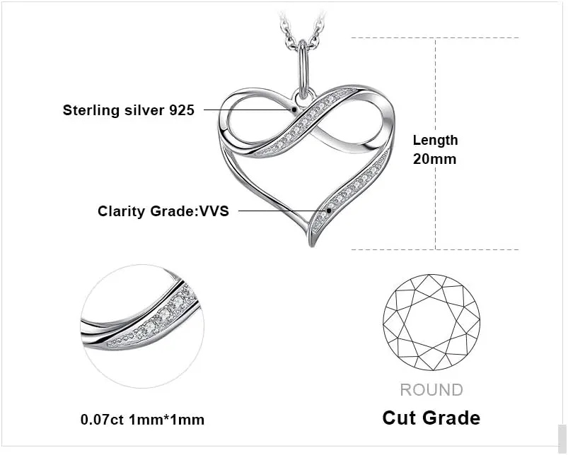 JewelryPalace Infinity Love Cubic Zirconia Pendant Necklace for Women, Heart Shape 925 Sterling Silver Necklace for Her, Anniversary CZ Jewelry Sets for Girl 18 Inches Chain