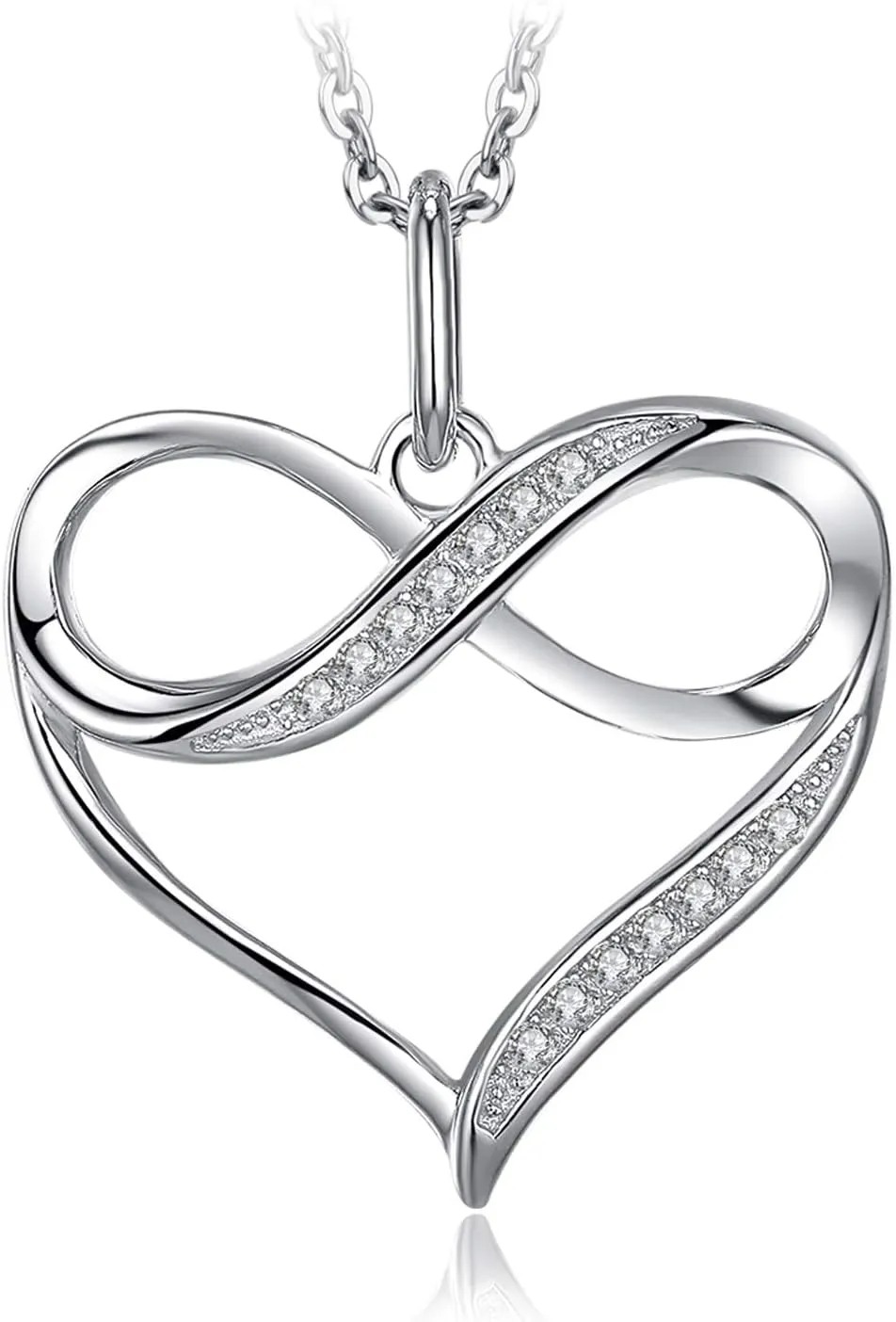 JewelryPalace Infinity Love Cubic Zirconia Pendant Necklace for Women, Heart Shape 925 Sterling Silver Necklace for Her, Anniversary CZ Jewelry Sets for Girl 18 Inches Chain