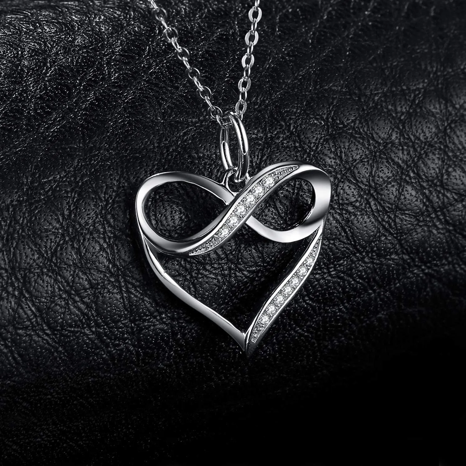 JewelryPalace Infinity Love Cubic Zirconia Pendant Necklace for Women, Heart Shape 925 Sterling Silver Necklace for Her, Anniversary CZ Jewelry Sets for Girl 18 Inches Chain
