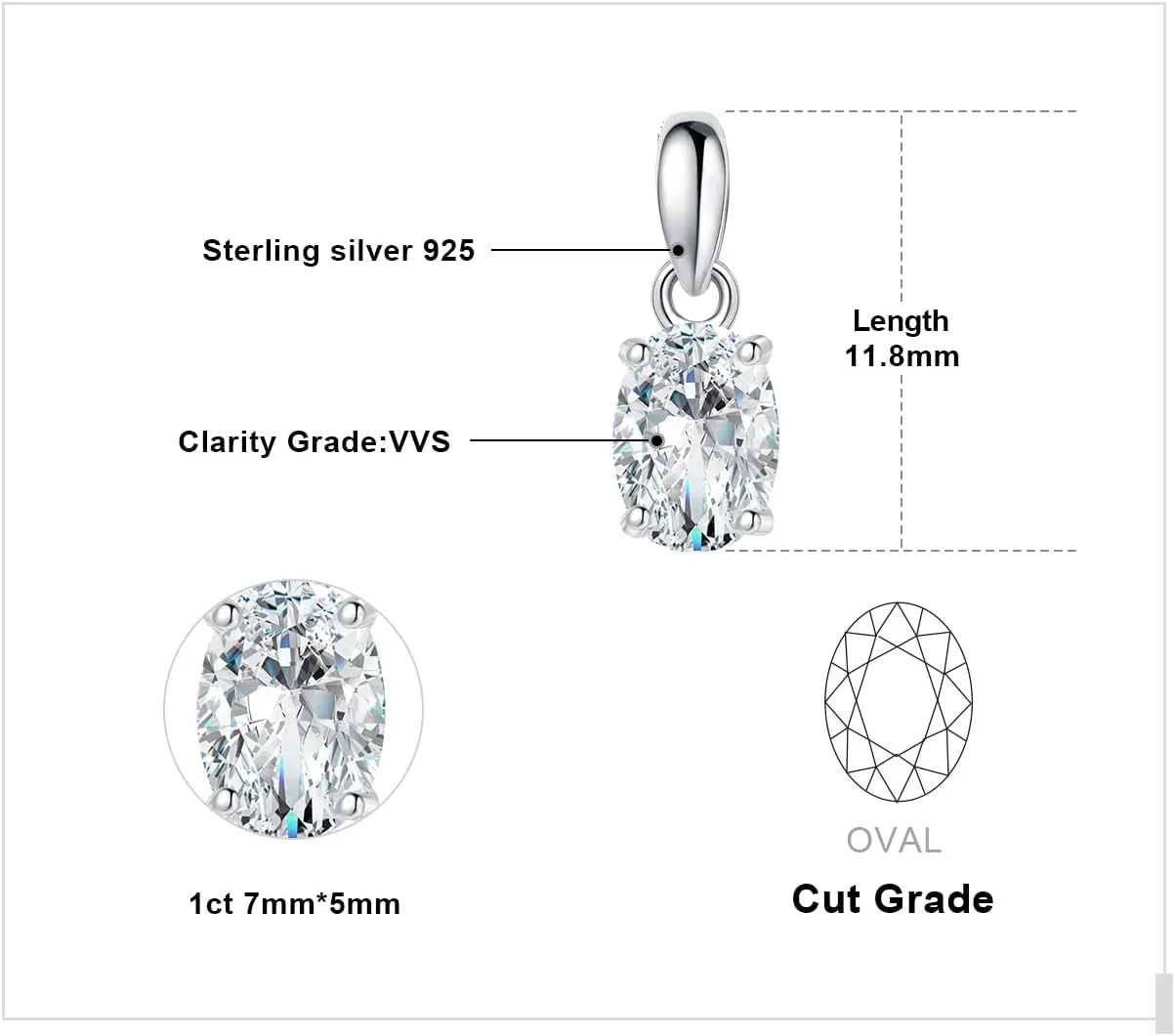 JewelryPalace Oval Cut 1ct 2ct Cubic Zirconia Solitaire Pendant Necklace for Women, 925 Sterling Silver Necklaces for Her, Classic Simulated Diamond Jewelry Set Gift, 18 Inches Chain