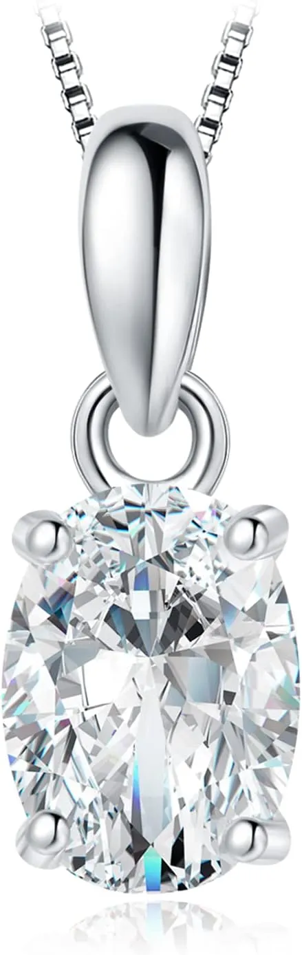 JewelryPalace Oval Cut 1ct 2ct Cubic Zirconia Solitaire Pendant Necklace for Women, 925 Sterling Silver Necklaces for Her, Classic Simulated Diamond Jewelry Set Gift, 18 Inches Chain