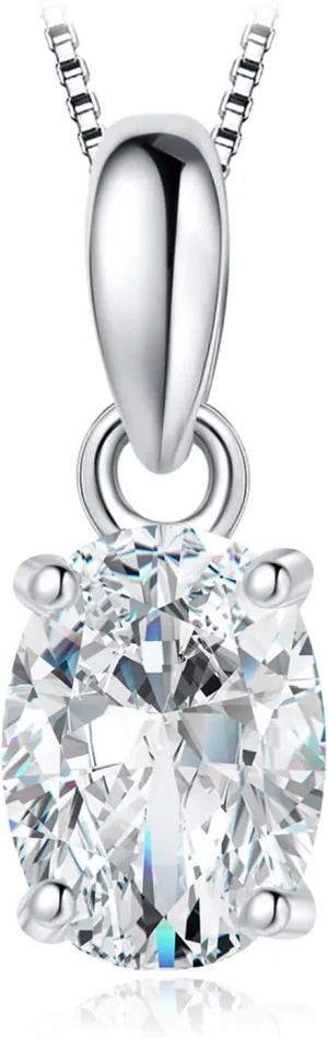JewelryPalace Oval Cut 1ct 2ct Cubic Zirconia Solitaire Pendant Necklace for Women, 925 Sterling Silver Necklaces for Her, Classic Simulated Diamond Jewelry Set Gift, 18 Inches Chain