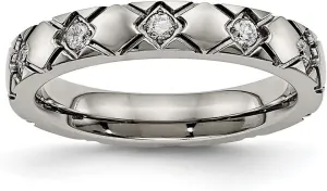 JewelryWeb 4mm Titanium Polished Criss Religious Faith Cross Grooved CZ Simulated Diamond Ring Size 7 Band Style-Ring for Women