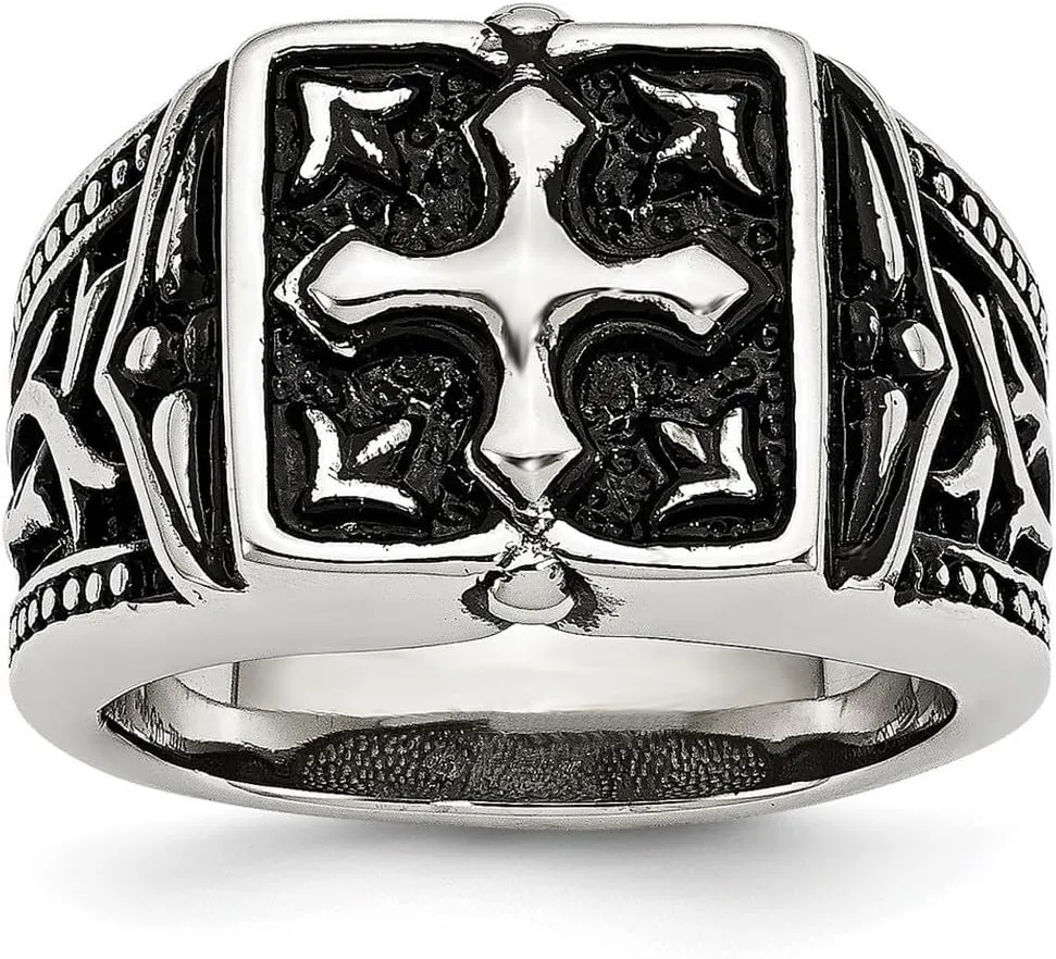 JewelryWeb Stainless Steel Polished Artisan Oxidized Religious Faith Cross Ring Size 11 Band Style-Ring for Women