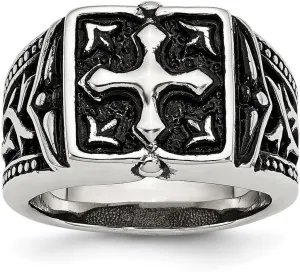 JewelryWeb Stainless Steel Polished Artisan Oxidized Religious Faith Cross Ring Size 11 Band Style-Ring for Women
