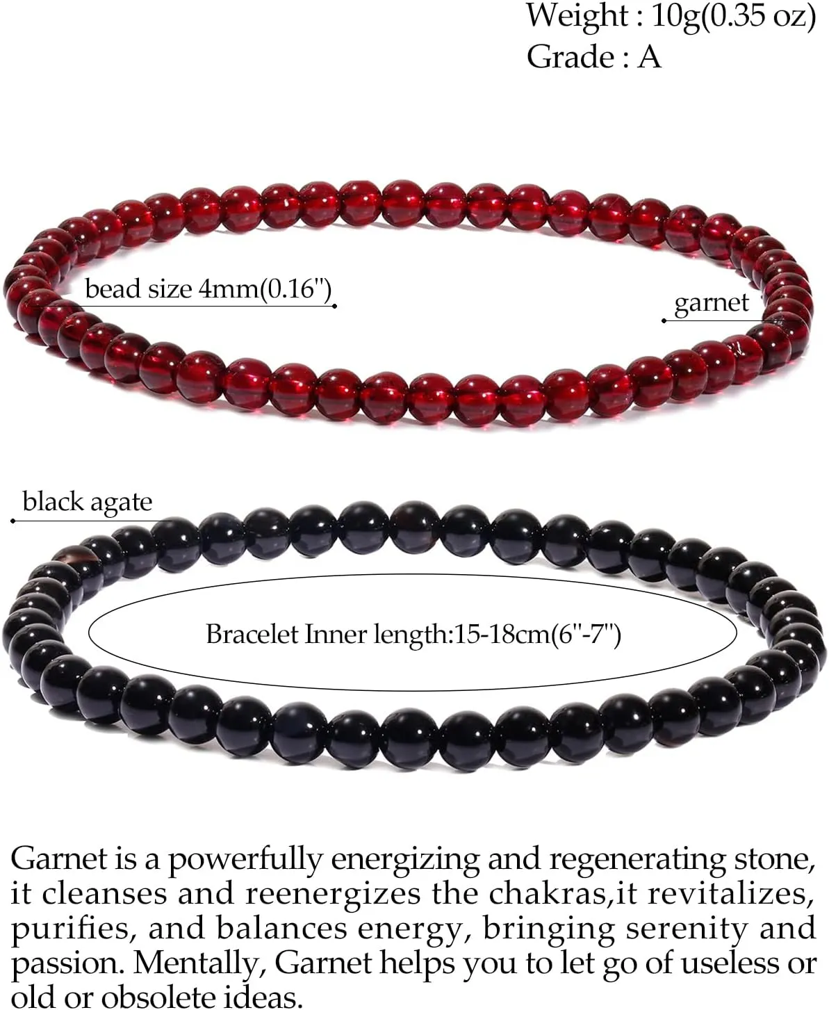 Jewever 2Pcs Genuine Semi Gems Friendship Beaded Bracelets for Women Crystals and Gemstones Stretch Healing Bracelets Beads 4mm