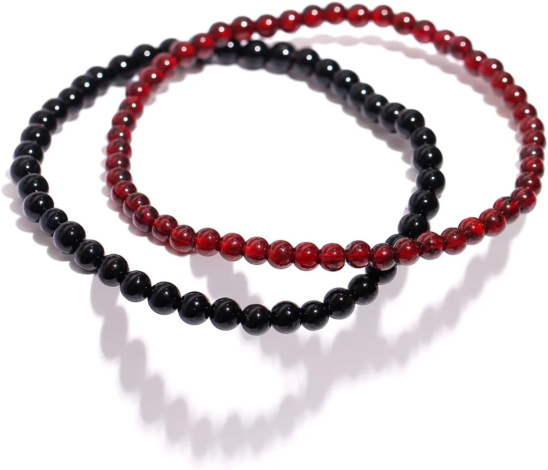 Jewever 2Pcs Genuine Semi Gems Friendship Beaded Bracelets for Women Crystals and Gemstones Stretch Healing Bracelets Beads 4mm