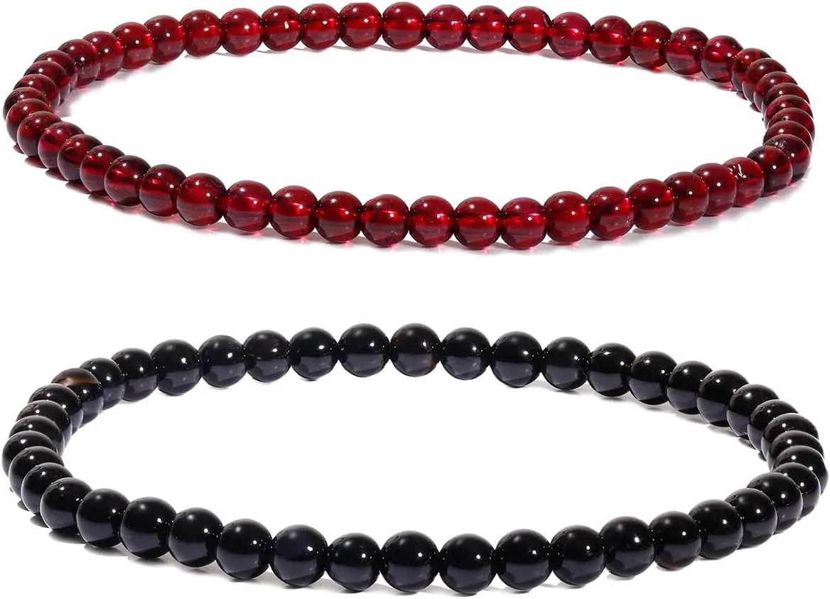 Jewever 2Pcs Genuine Semi Gems Friendship Beaded Bracelets for Women Crystals and Gemstones Stretch Healing Bracelets Beads 4mm