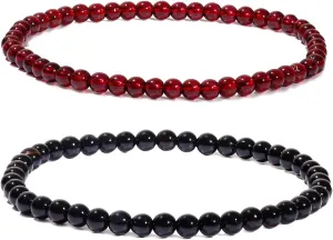 Jewever 2Pcs Genuine Semi Gems Friendship Beaded Bracelets for Women Crystals and Gemstones Stretch Healing Bracelets Beads 4mm