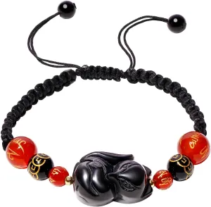 Jewever Feng Shui Obsidian Cute Fox Friendship Bracelets Handmade Braided Bracelets for Women Protection Meaningful Gifts