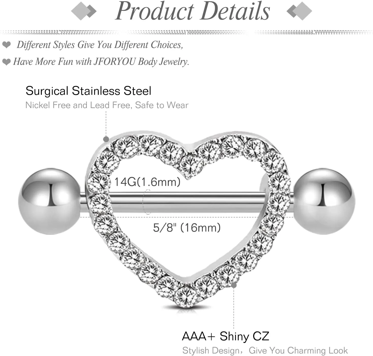 JFORYOU Nipple Ring with Choker Necklaces Stainless Steel Nipple Rings Chain Heart Cat Head Punk Chokers for Women Nipple Barbell Piercing Jewelry