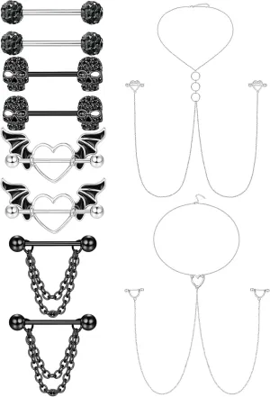 JOERICA 14G Stainless Steel Nipple Rings for Women CZ Butterfly Heart Nipple Rings with Choker Necklace Nipple Barbell Body Piercing Jewelry