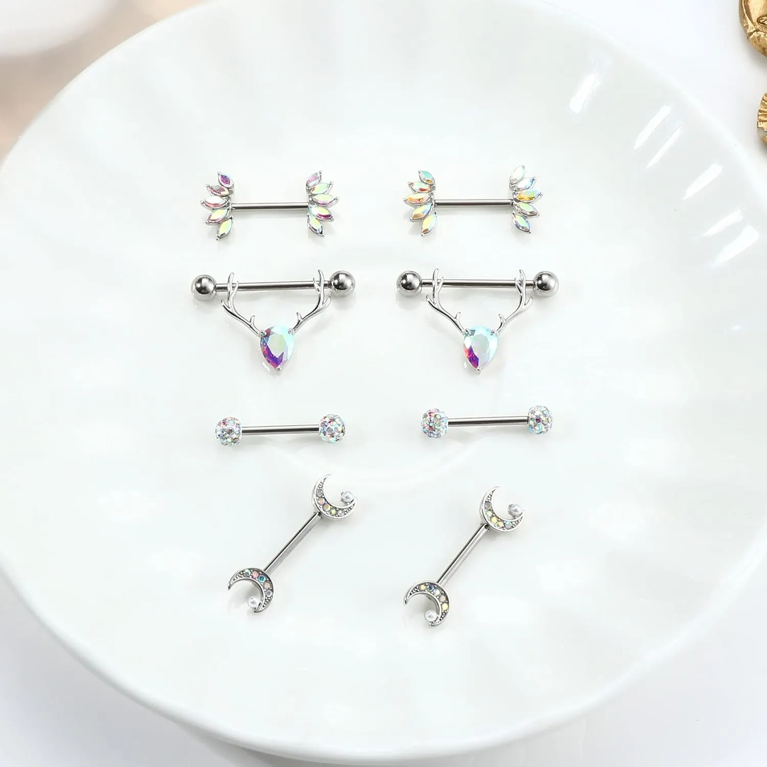 JOERICA 14G Stainless Steel Nipple Rings for Women CZ Butterfly Heart Nipple Rings with Choker Necklace Nipple Barbell Body Piercing Jewelry