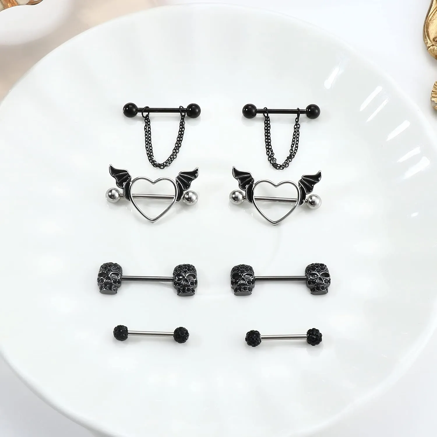 JOERICA 14G Stainless Steel Nipple Rings for Women CZ Butterfly Heart Nipple Rings with Choker Necklace Nipple Barbell Body Piercing Jewelry