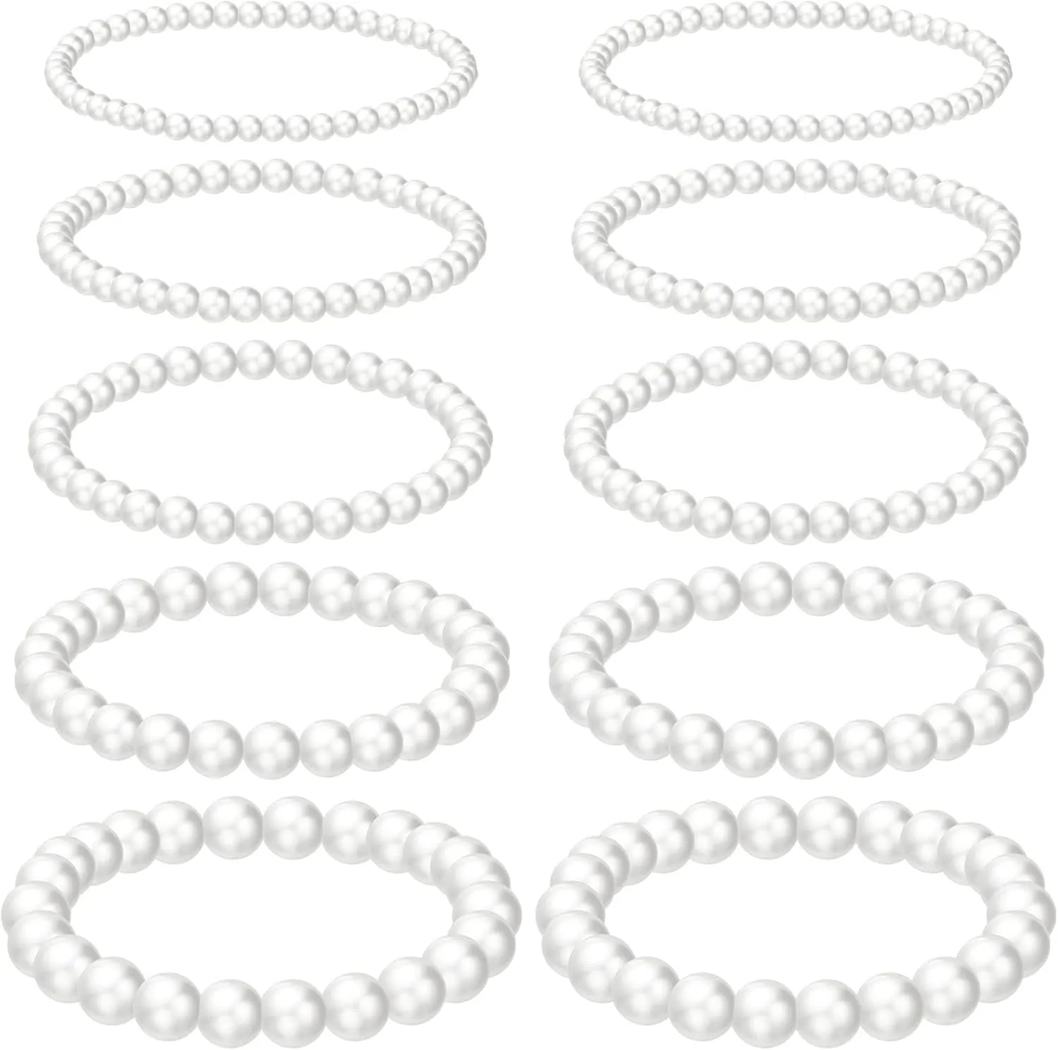 Kajaia 10 Pcs Faux Pearl Bracelets for Women Pearl Stretch Beaded Bracelets for Bridesmaid Wedding Bridal Party