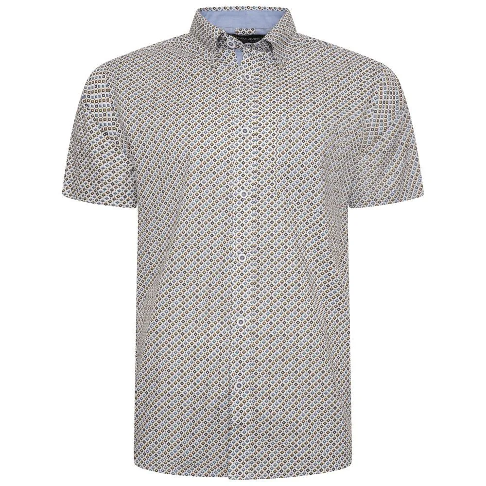 KAM All Over Geo Print Short Sleeve Shirt for Mens KBS6281 in White, 2XL-8XL