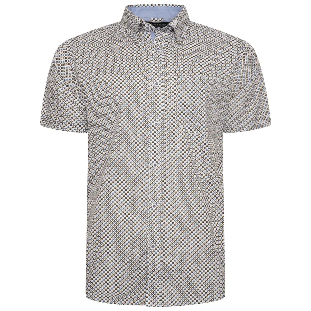KAM All Over Geo Print Short Sleeve Shirt for Mens KBS6281 in White, 2XL-8XL