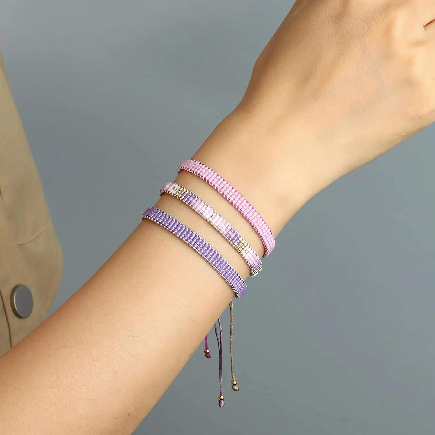 KELITCH Miyuki Seed Bead Bracelets Pure Color Bangle Bracelets Handmade Braided Friendship Wrap Bracelet for Women