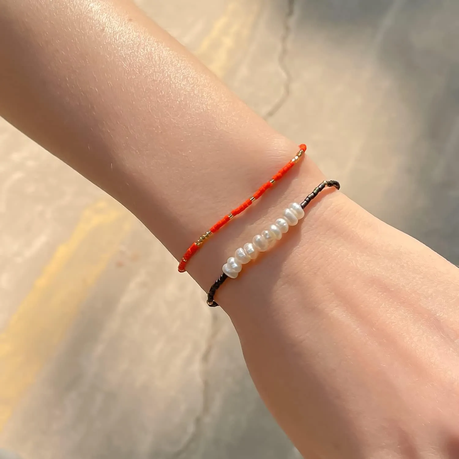 KELITCH Women Pearls Bracelets Handmade Friendship Charm Bracelet Boho Thin Strand Bracelets