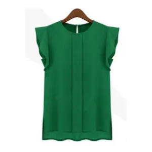 Ketty More Women Solid Pattern Ruffle Sleeves Chiffon Blouse-KMWSB802