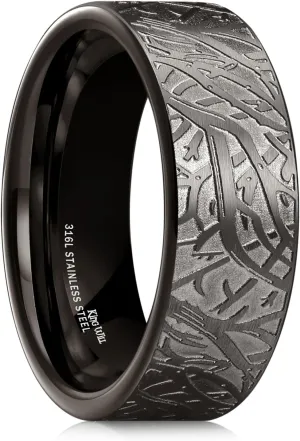 King Will Stainless Steel Wedding Band for Men - 8mm Black Silver Plated High Polished Inlay Celtic knot Ring for Everyday Wear Comfort Fit
