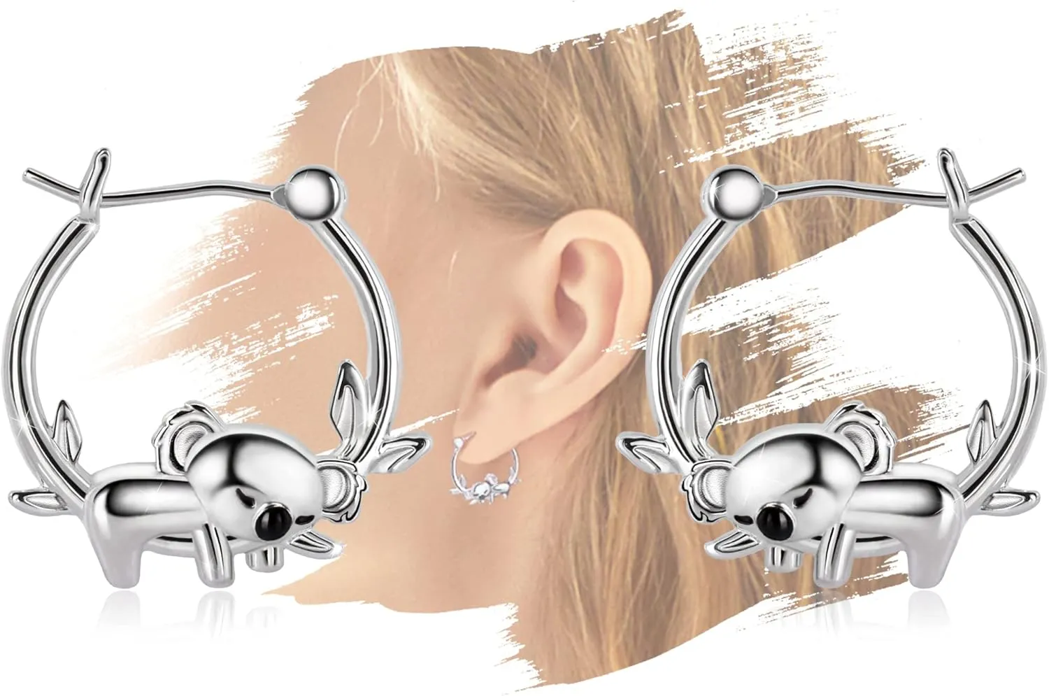 Koala Earrings for Girls - Sterling Silver Koala Hoop Earrings for Teens Hypoallergenic Cute Animal Earrings for Women for Sensitive Ears Huggie Hoop Earrings Gifts for New Years Birthday