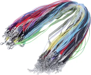 KONMAY Necklace Cord with Clasps for Pendant, 50pcs Mixed 17'' Layered Multi-Strands Voile Organza Ribbon Necklace Cord for Jewelry Making