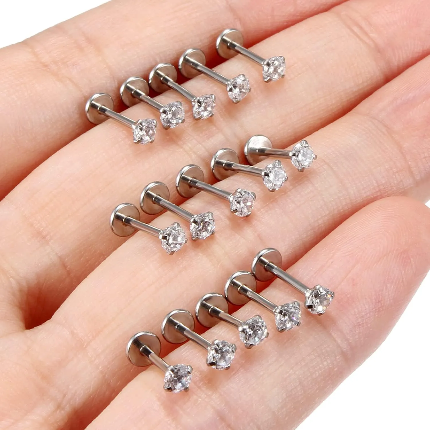 Kridzisw 20G 18G Threadless Push in Nose Rings Studs Stainless Steel Nose Nostril Piercing Jewelry for Women Men CZ Inlaid 1.5MM 2MM 2.5MM 3MM 15Pcs-16Pcs