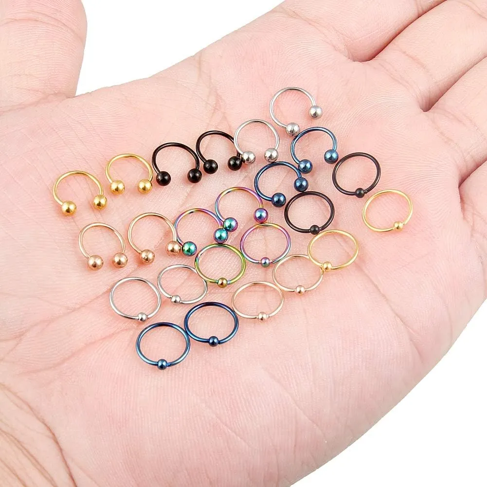 Kridzisw 20G Nose Septum Rings Surgical Steel Horseshoes Captive Bead Nose Hoop Rings Septum Lip Eyebrow Rings Tragus Helix Cartilage Rook Daith Earring Hoop Piercing Jewelry for Women Men 8mm 10mm