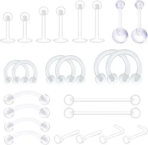 Kucheed 36PCS Nose Rings, 20G Surgical Steel Nose Rings Hoop L Shape Nose Studs Nose Screw Septum Rings Double Nose Ring Set,Cartilage Helix Earrings Hoop Lip Nose Body Piercing Jewelry for Women Men