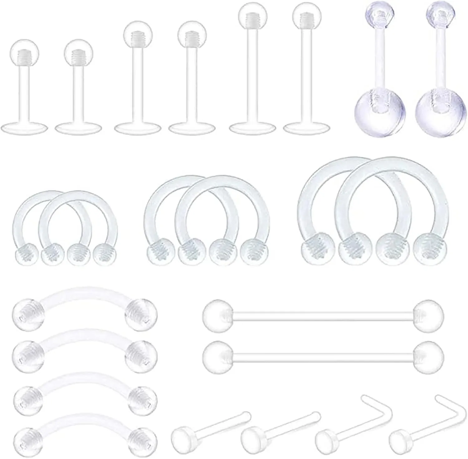 Kucheed 36PCS Nose Rings, 20G Surgical Steel Nose Rings Hoop L Shape Nose Studs Nose Screw Septum Rings Double Nose Ring Set,Cartilage Helix Earrings Hoop Lip Nose Body Piercing Jewelry for Women Men
