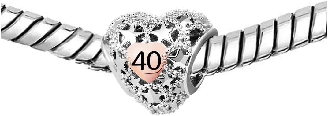 KunBead 12 13 16 18 21 30 40 50 60 70 Birthday Rose Gold Tone Heart Star Love Bead Charms Compatible with Pandora Charm Bracelets Jewelry for Women