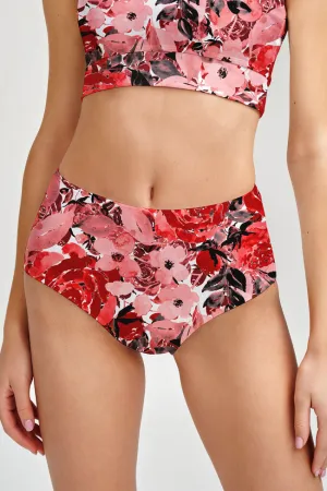 La Fleur Cara Red Floral High-Waist Hipster Bikini Bottom - Women