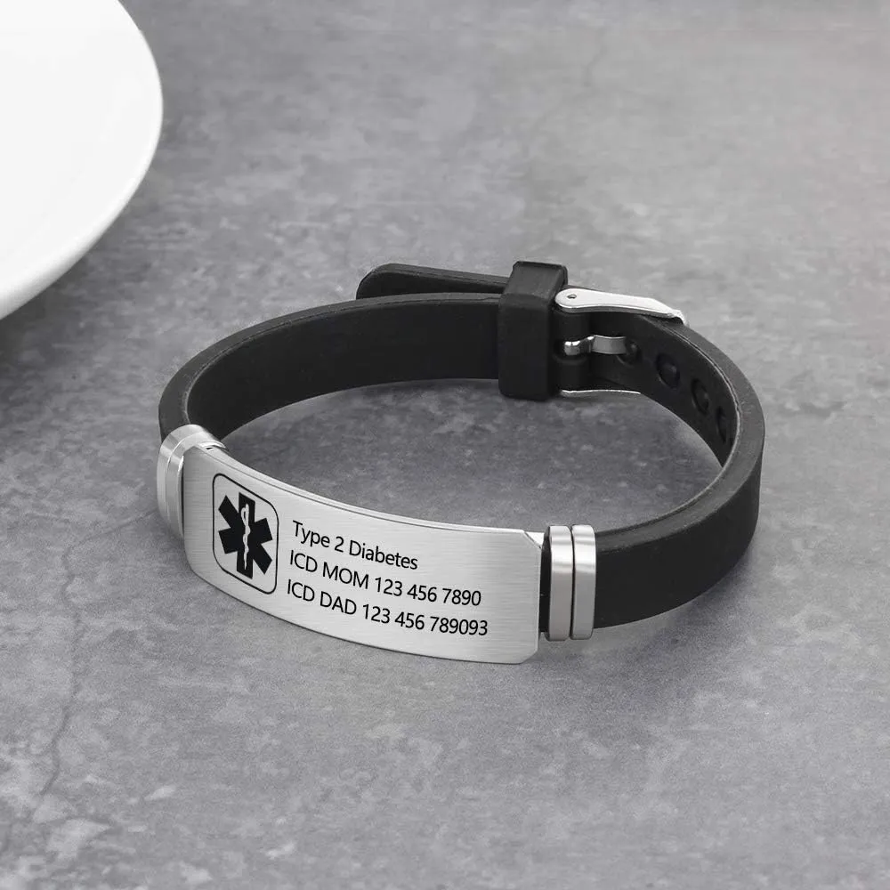Lam Hub Fong Adjustable Medical ID Bracelets for Women Men - Personalized Silicone Sport Bracelets for Boys Girls
