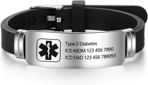 Lam Hub Fong Adjustable Medical ID Bracelets for Women Men - Personalized Silicone Sport Bracelets for Boys Girls