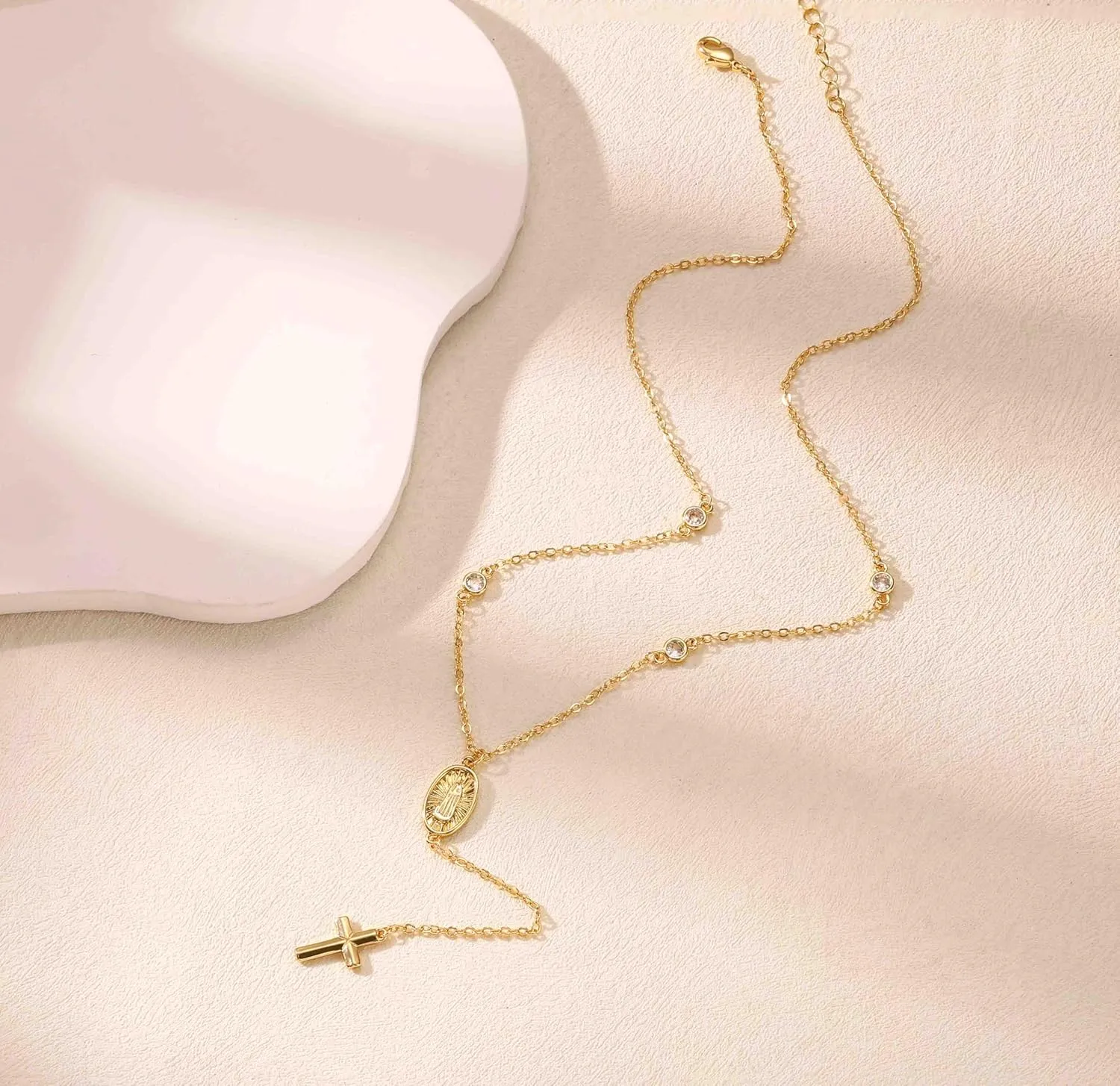 Lariat Gold Necklace for Women, Dainty Long 14K Gold/Silver Plated Cross Chain Necklaces Trendy Non Tarnish Gold Y Shaped Necklaces Romantic Waterproof Valentines Gold Jewelry for Women Gifts